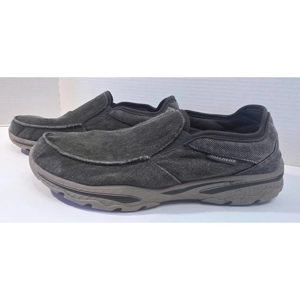 Skechers Relaxed Fit Charcoal Canvas Slip On Shoe Air Cooled Memory Foam SZ 12